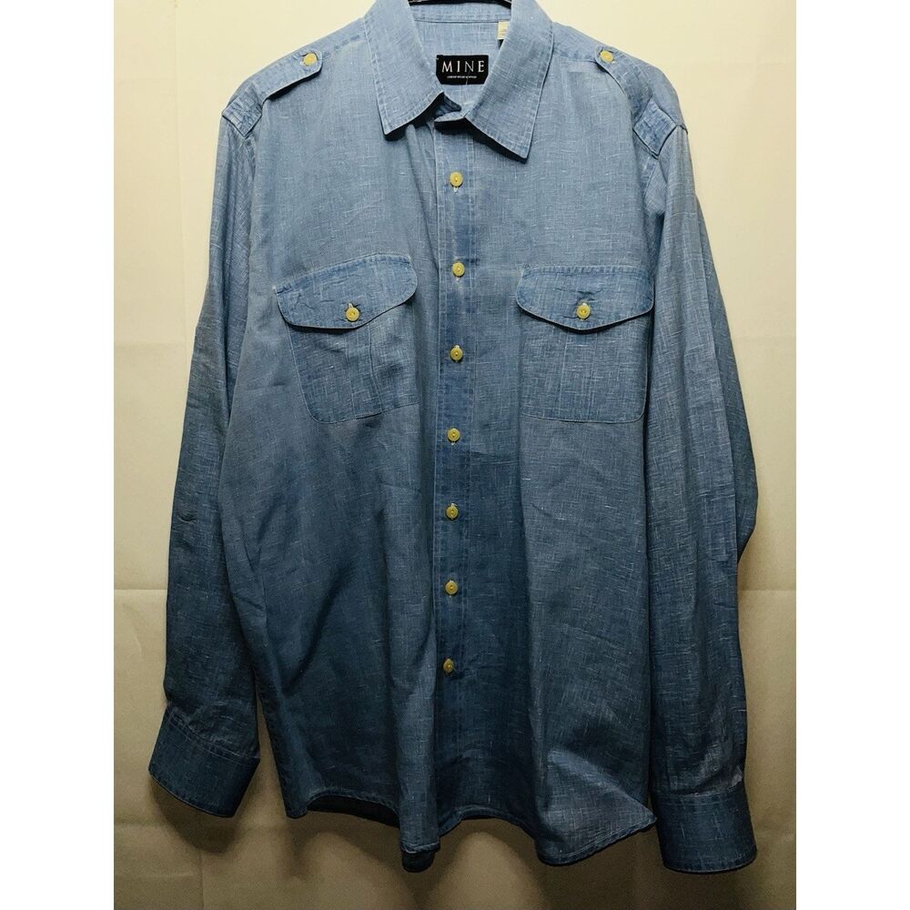 Mine‎ London Milan New York Men's 100% Linen Button Down Dress Shirt XL